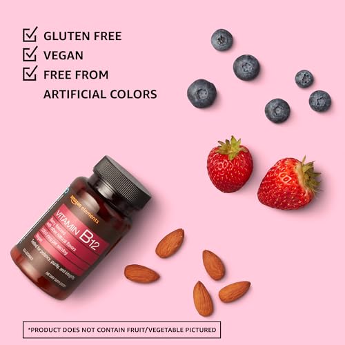 Suplemento vitamina B12 Amazon Elements pastillas sabor natural mix frutos del bosque