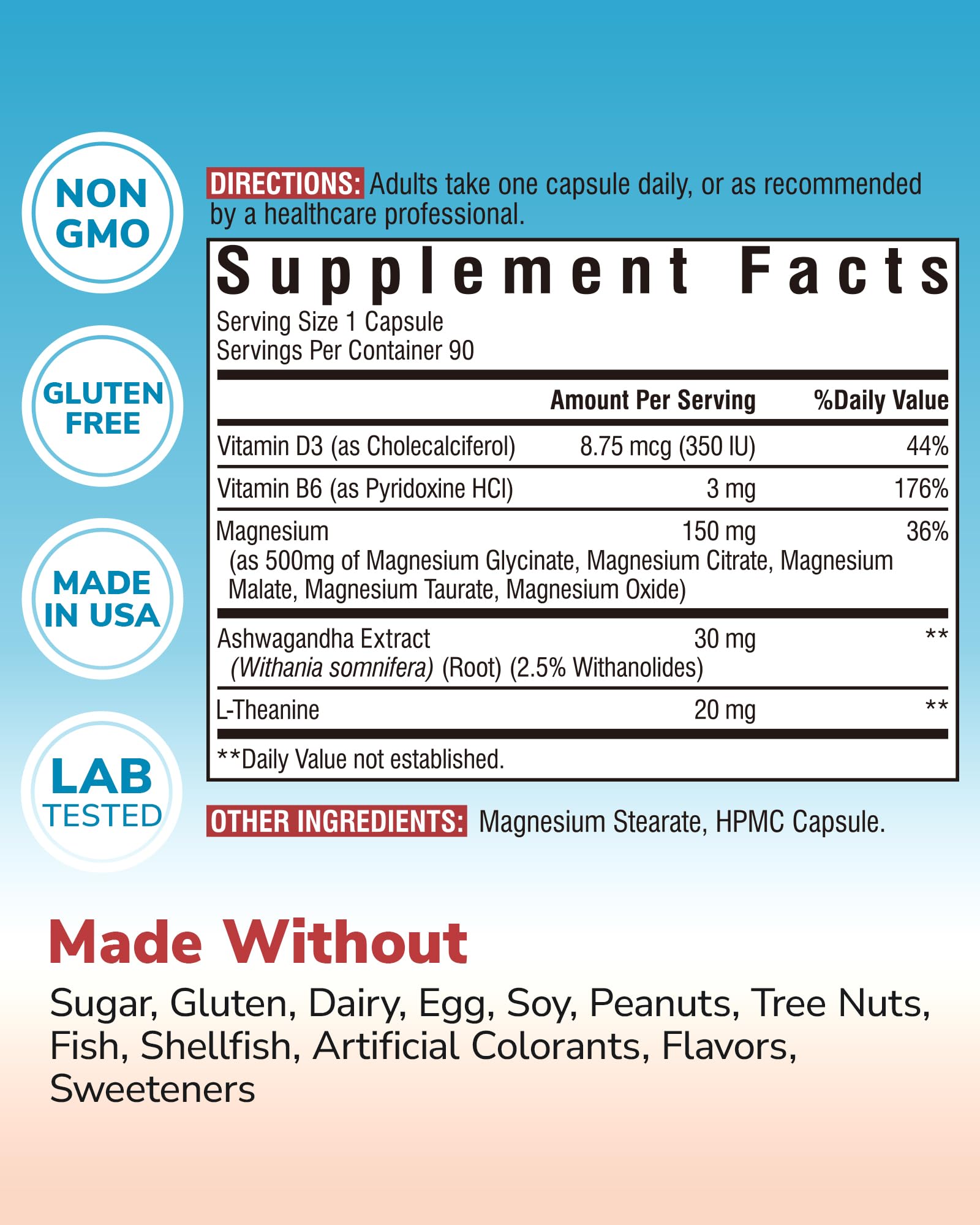 Suplemento de vitamina B12 con ashwagandha y teanina