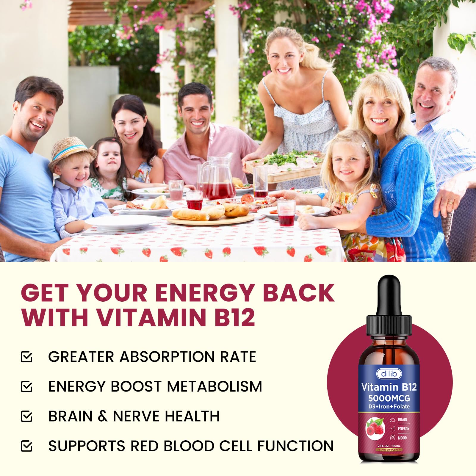 Suplemento de Vitamina B12 para energía y metabolismo