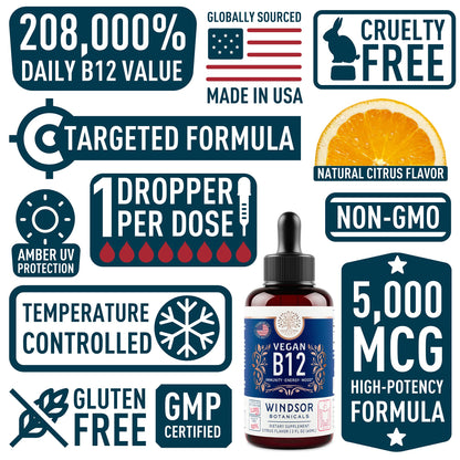 Suplemento vitamina B12 líquida vegana rápida absorción