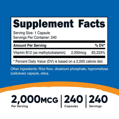 Frasco de suplemento vitamina B12 metilcobalamina Nutricost