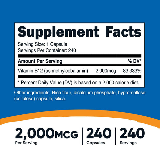 Frasco de suplemento vitamina B12 metilcobalamina Nutricost
