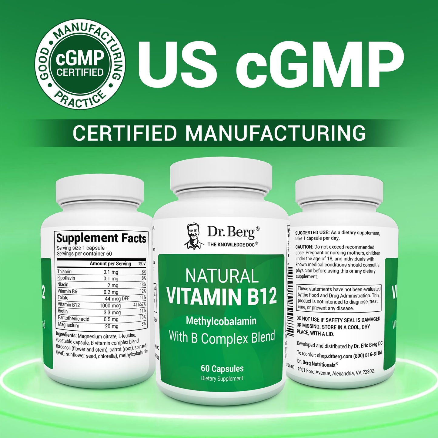 Suplemento vitamina B12 natural Dr. Berg 1000 mcg 2 meses