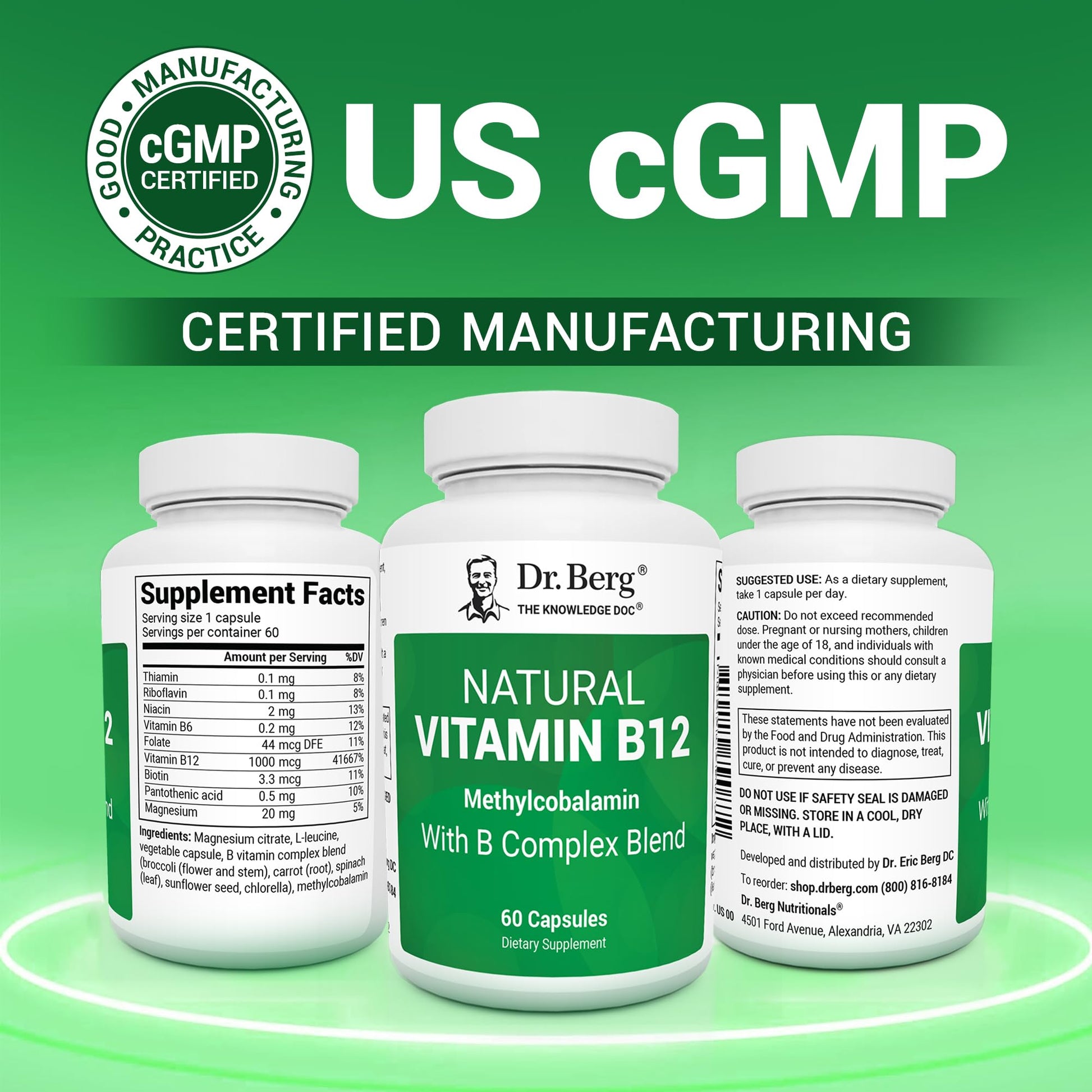 Suplemento vitamina B12 natural Dr. Berg 1000 mcg 2 meses