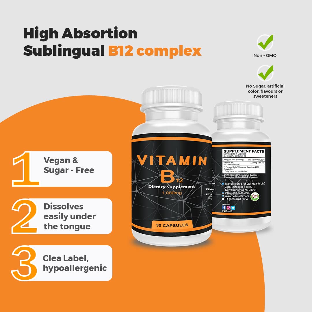 Suplemento de vitamina b12 qei para metabolismo y salud del corazón