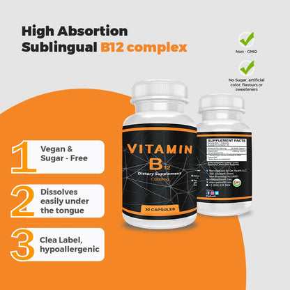 Suplemento de vitamina b12 qei para metabolismo y salud del corazón
