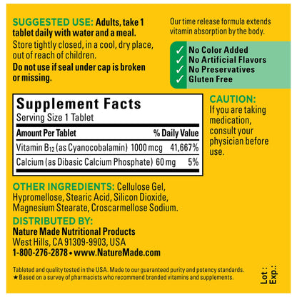 Suplemento vitamina B12 sin conservantes Nature Made