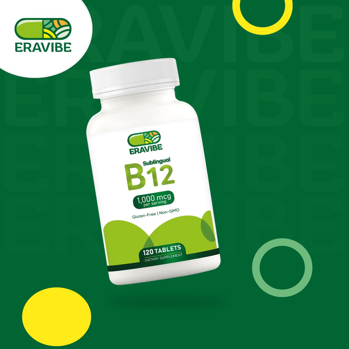 Suplemento vitamin B12 sin gluten sin azúcar ERAVIBE 120 tabletas