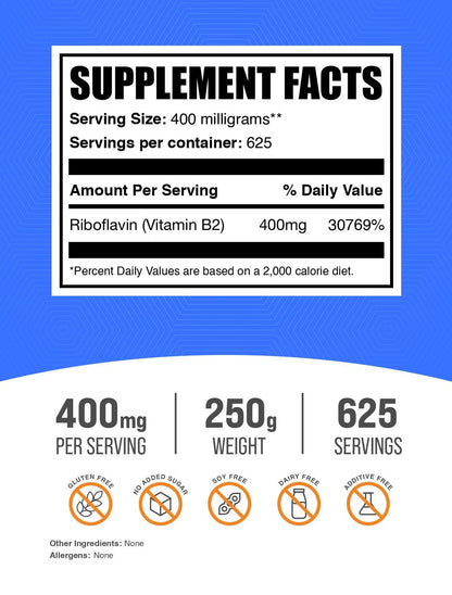 Suplemento vitamina b2 riboflavina 400mg paquete