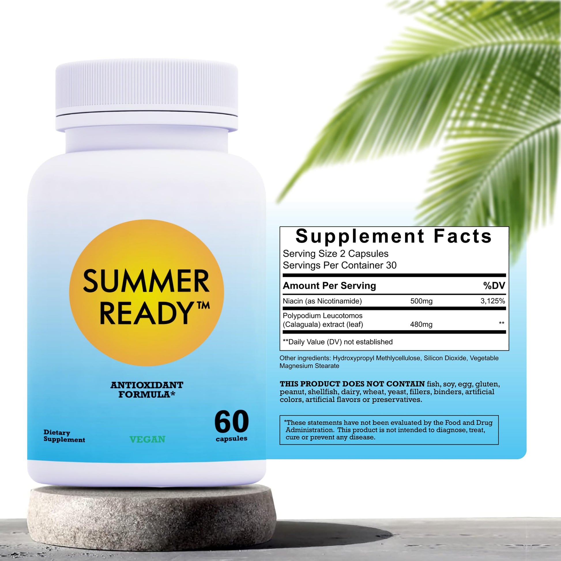 Suplemento con vitamina b3 y extracto de helecho para piel