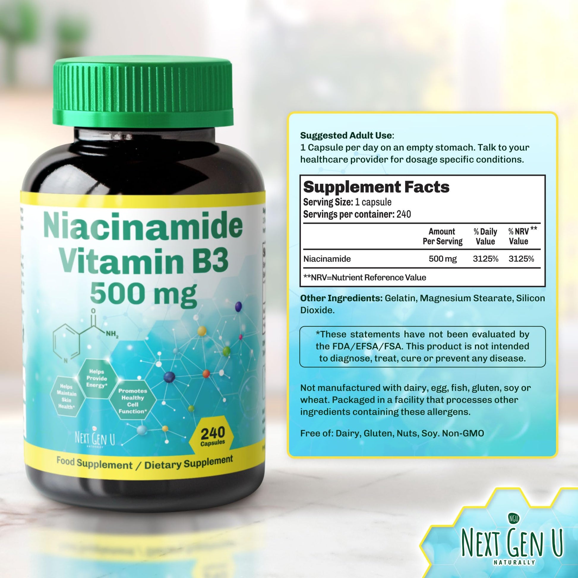 Frasco de suplementación con vitamina B3 NGU Next Gen U