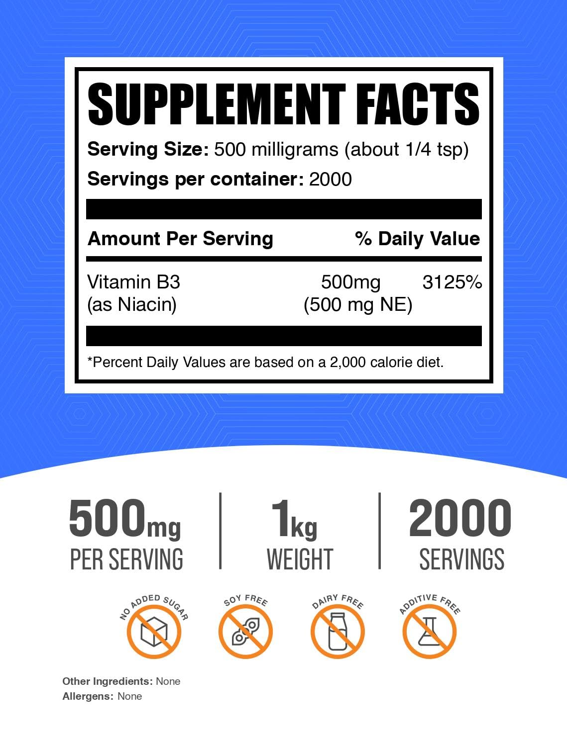 Suplemento vitamina b3 en polvo niacina BulkSupplements