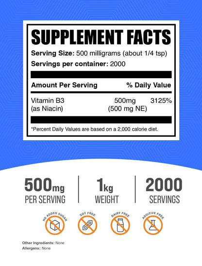 Suplemento vitamina b3 en polvo niacina BulkSupplements