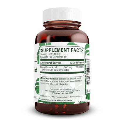 Suplemento vitamina B5 ácido pantoténico para metabolismo y energía