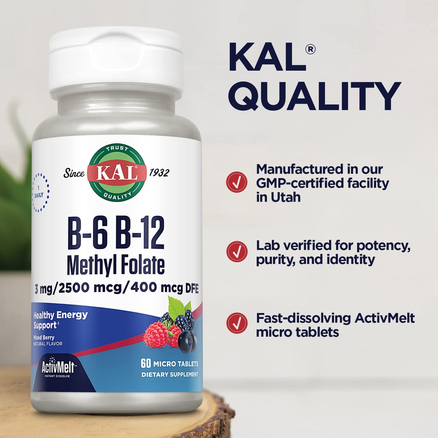 Suplemento vitamina B6 B12 KAL para metabolismo y energía