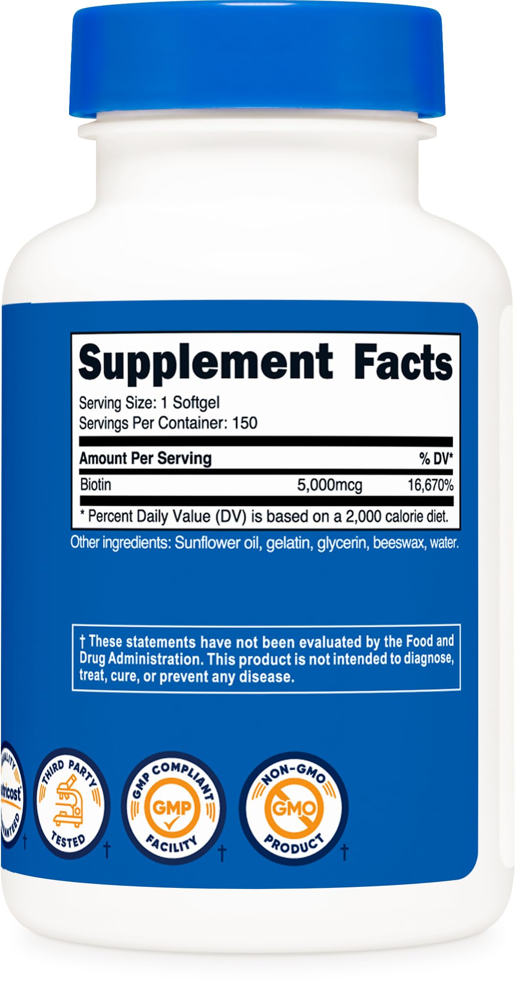 Suplemento vitamina B7 Nutricost sin gluten no GMO