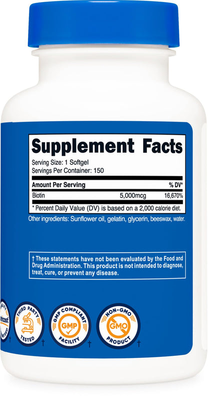 Suplemento vitamina B7 Nutricost sin gluten no GMO