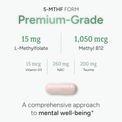 Suplemento vitamina B9 L-Metilfolato 15 mg 30 cápsulas