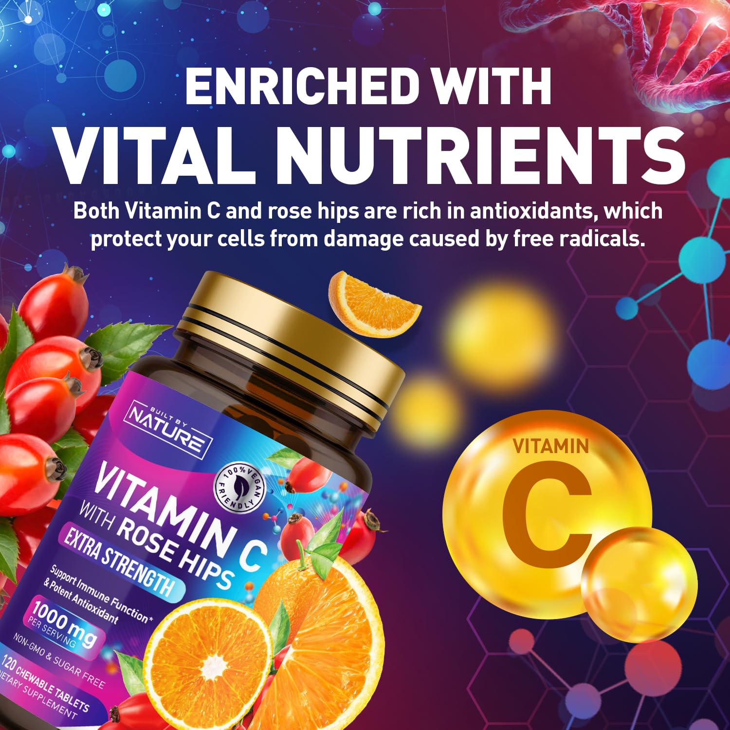 Suplemento vitamina C Built by Nature antioxidante potente para inmunidad