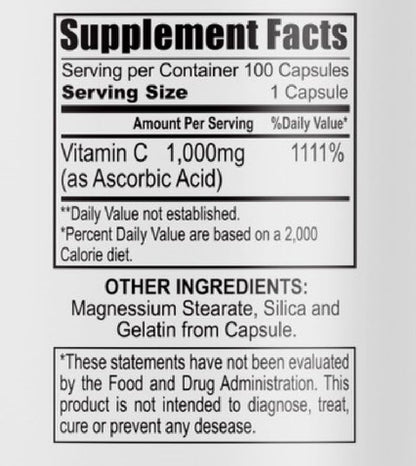 Suplemento de Vitamina C cápsulas 100 unidades