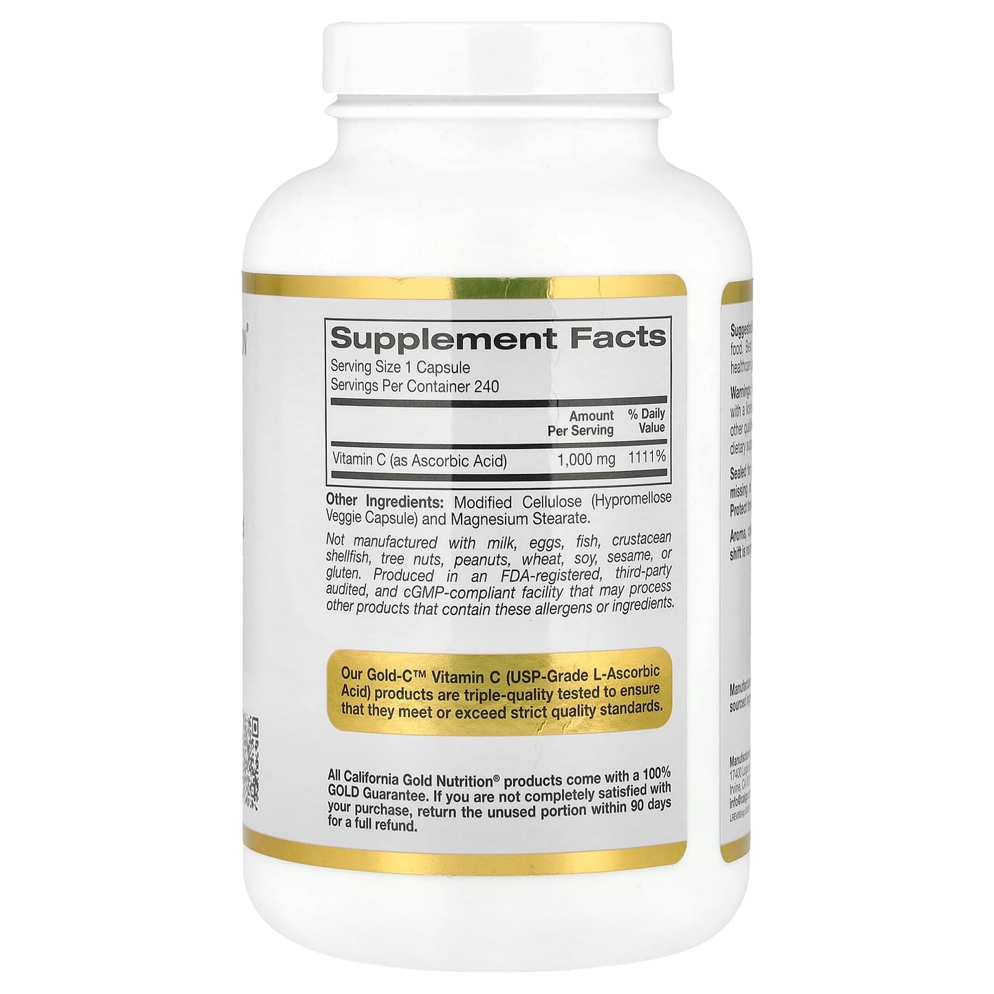 Suplemento vitamina c grado USP Gold C 1000 mg 240 cápsulas