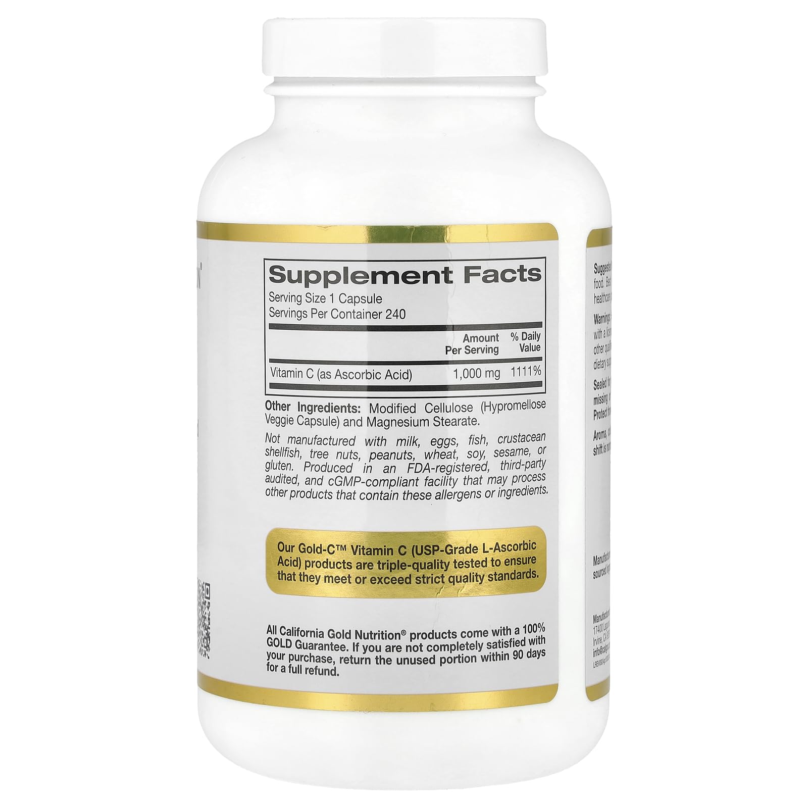 Suplemento vitamina c grado USP Gold C 1000 mg 240 cápsulas