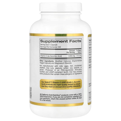 Suplemento vitamina c grado USP Gold C 1000 mg 240 cápsulas