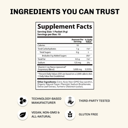 Suplemento vitamina C liposomal Aurora Nutrascience sobres prácticos