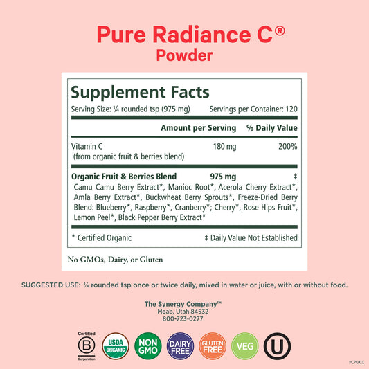 Suplemento de vitamina c orgánica Pure Synergy polvo 4 oz