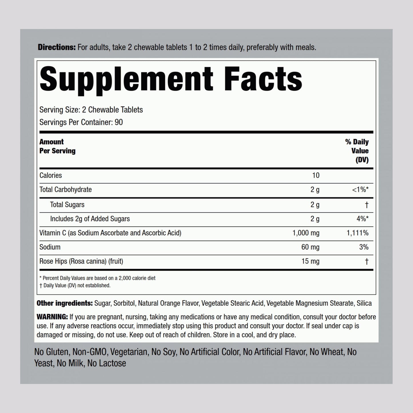 Suplemento vitamina c Piping Rock 1000mg sin gluten ni GMO