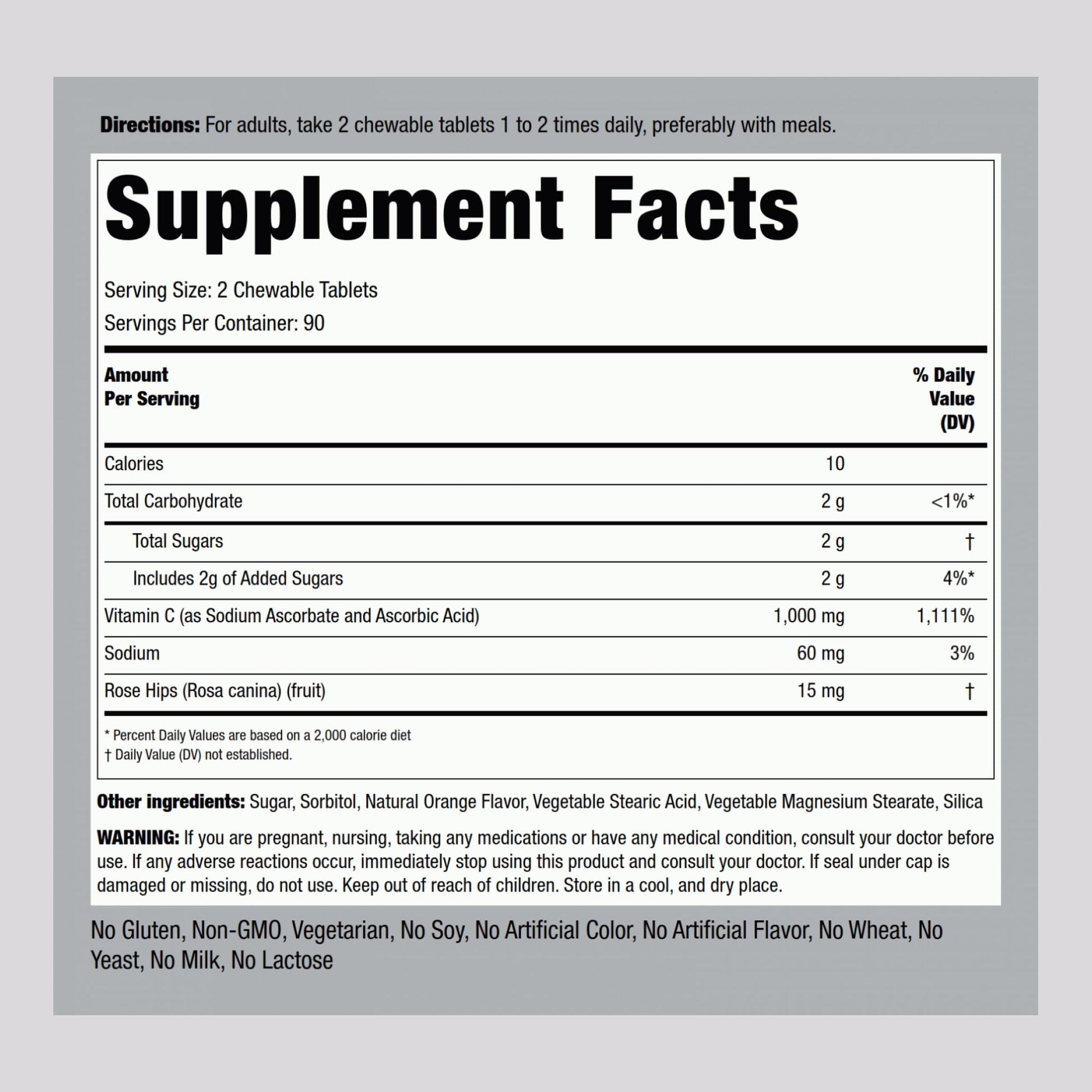Suplemento vitamina c Piping Rock 1000mg sin gluten ni GMO