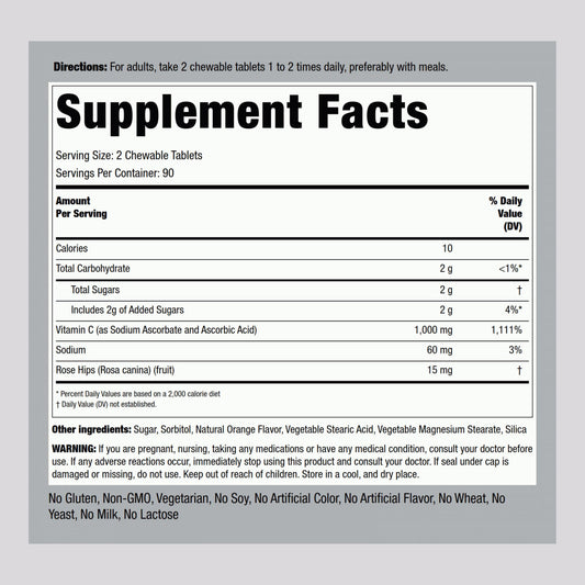 Suplemento vitamina c Piping Rock 1000mg sin gluten ni GMO