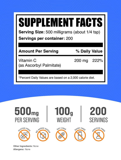 Suplemento vitamina c polvo palmitato ascorbilo 100g BulkSupplements