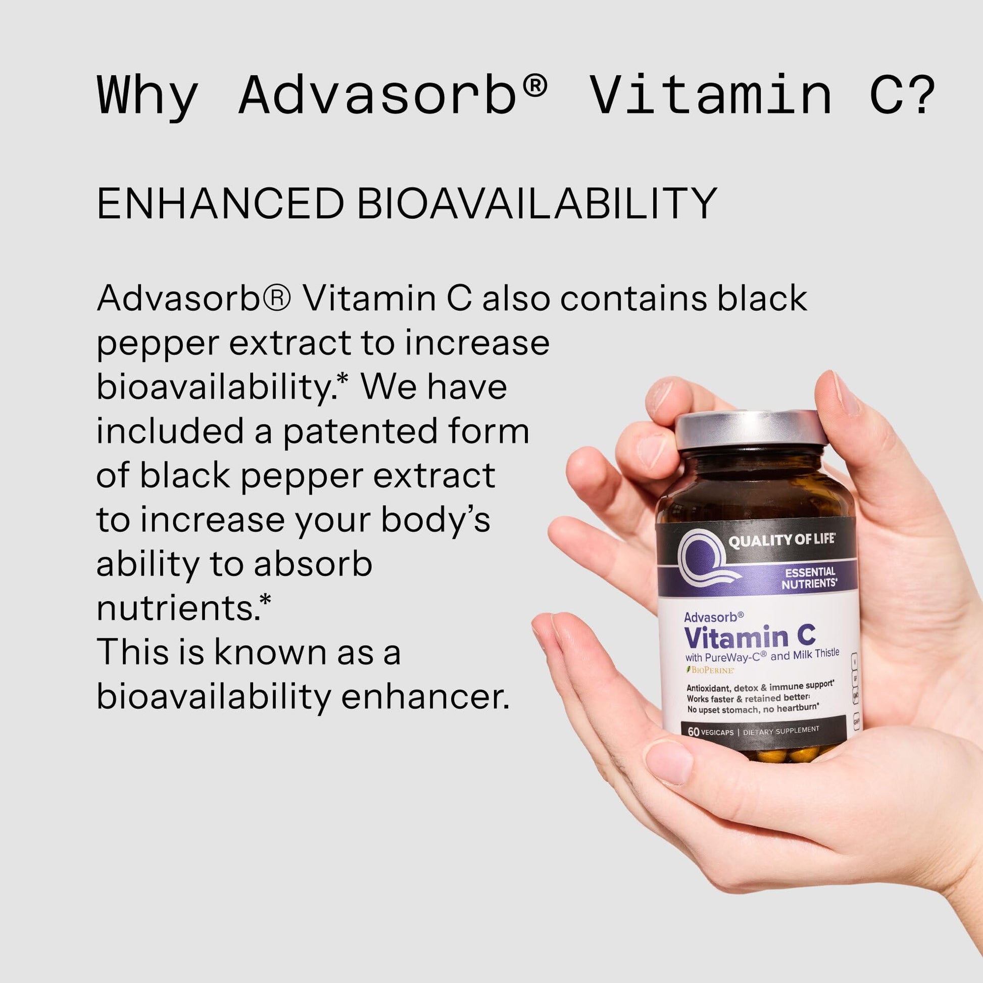 Suplemento vitamina c sin ácido ascórbico BioPerine advasorb