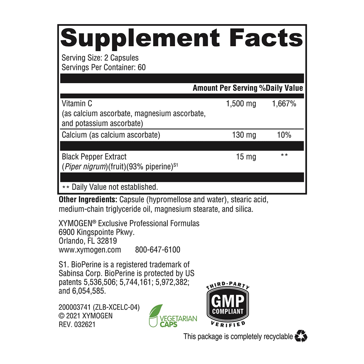 suplemento de vitamina c sin alérgenos xymogen 120