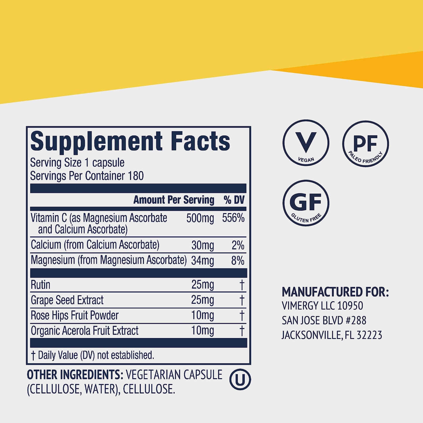 Suplemento vitamina c vegano vimergy micro-c protección antioxidante 500mg
