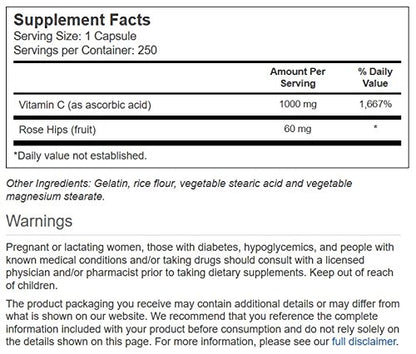 Suplemento vitamina c vitacost con escaramujos antioxidante