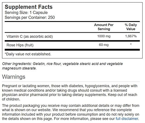 Suplemento vitamina c vitacost con escaramujos antioxidante