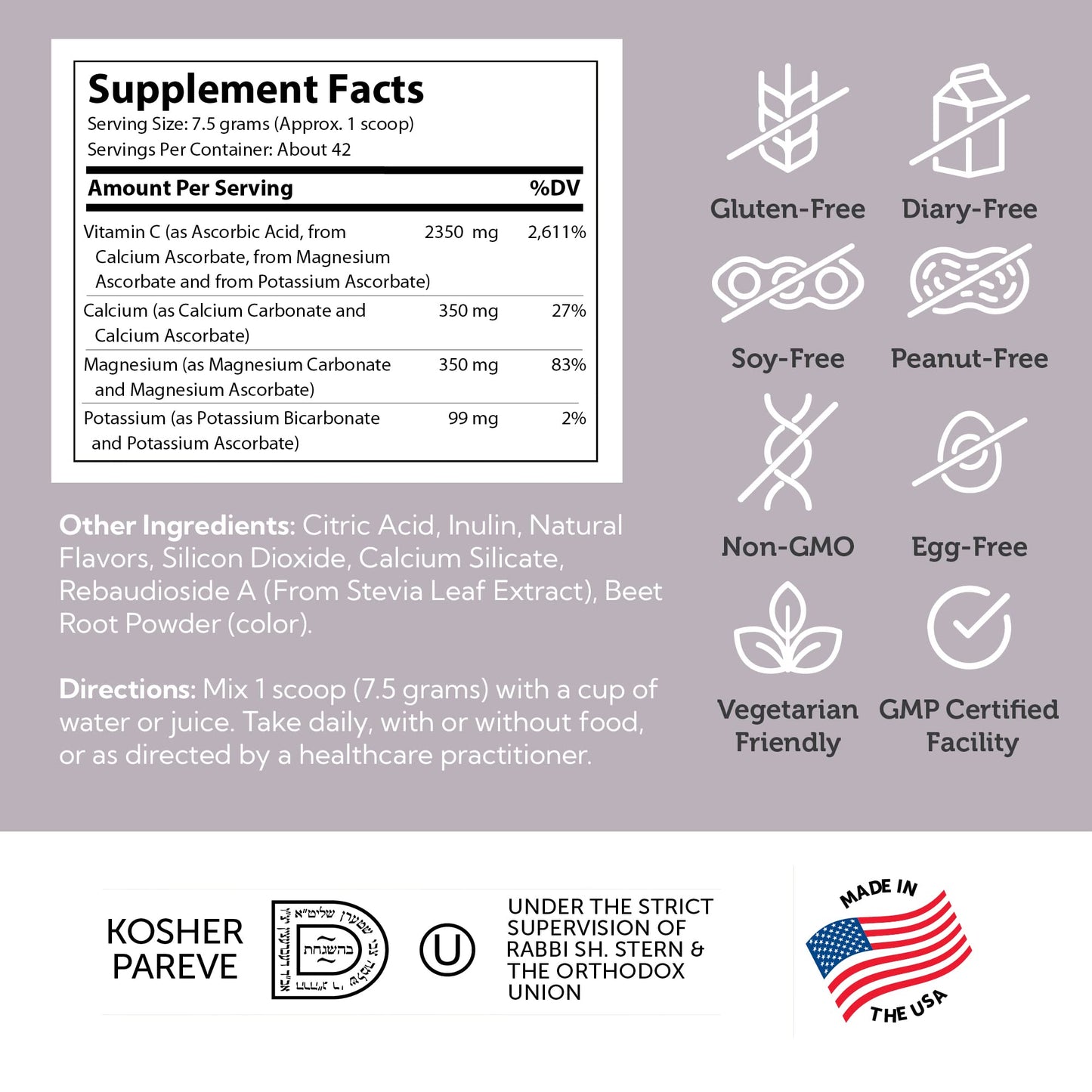 Suplemento vitamina C Zahler 11 oz sin gluten ni soya