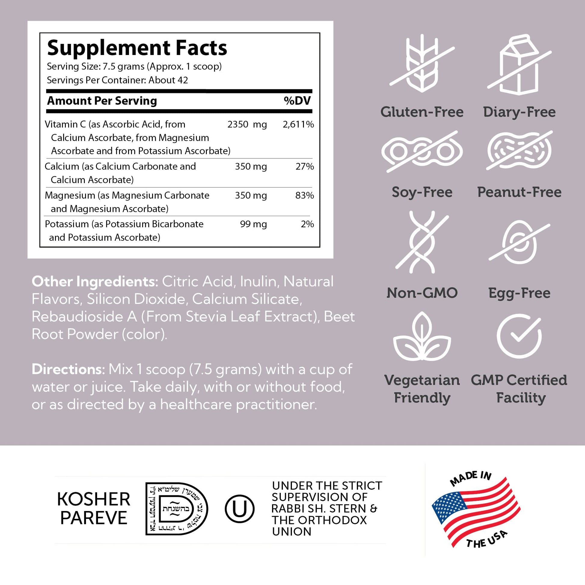 Suplemento vitamina C Zahler 11 oz sin gluten ni soya