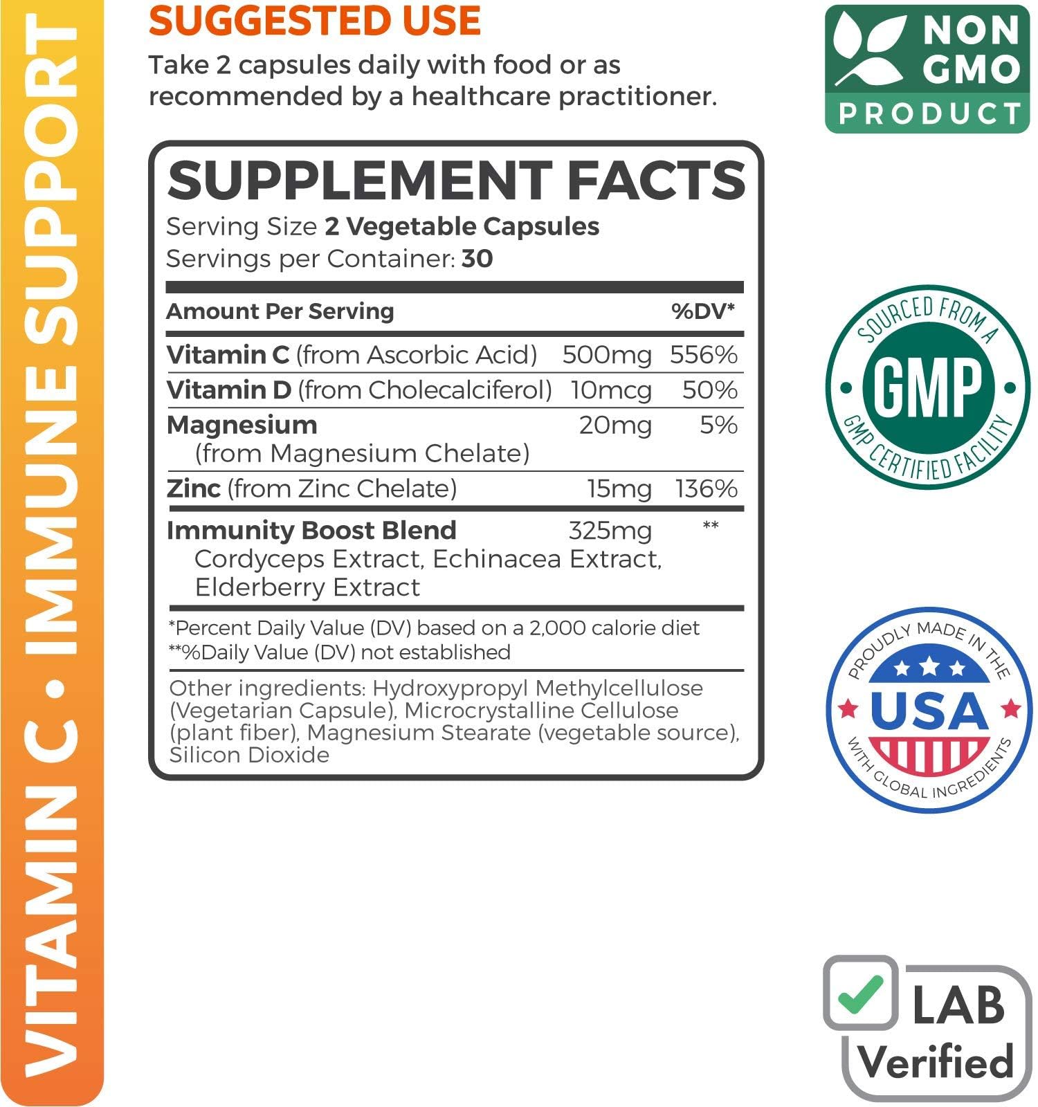 Frasco de suplemento con vitamina c, zinc y magnesio para sistema inmunológico