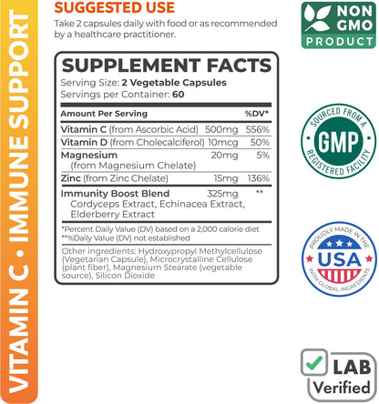 Suplemento de vitamina C zinc y magnesio para sistema inmunológico