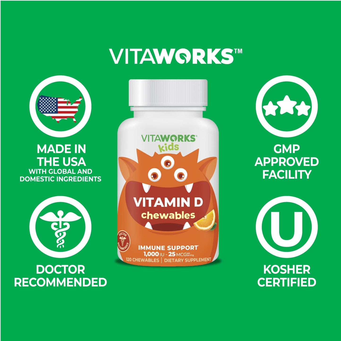 Suplemento vitamina D masticable vegano VitaWorks para niños