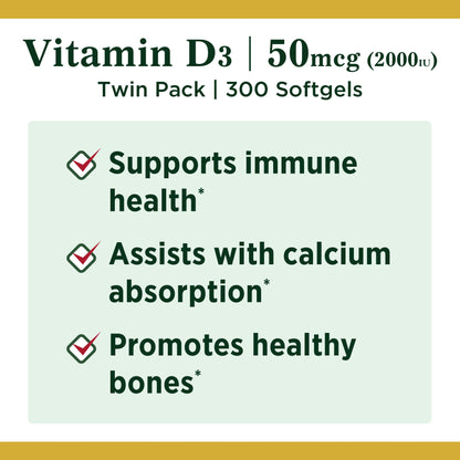 Suplemento vitamina D3 2000IU Nature's Bounty paquete de 2