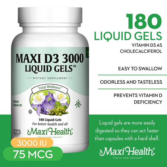 Suplemento vitamina D3 3000 UI Maxi Health con alta absorción