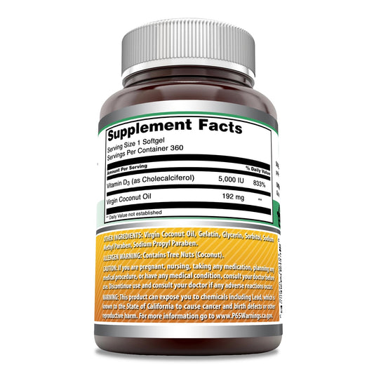 Suplemento vitamina d3 5000 iu aceitede coco frasco transparente