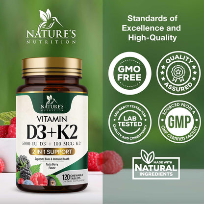 Suplemento de vitamina D3 5000 iu y K2 100 mcg para bienestar general