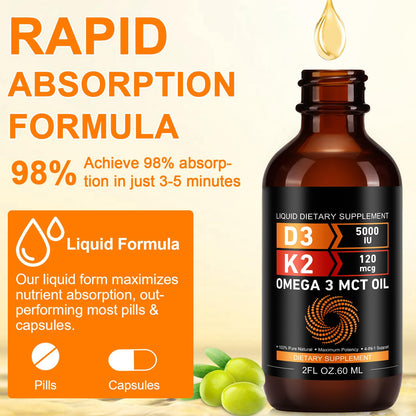 Suplemento vitamina D3 5000 IU y K2 120 mcg líquido para huesos