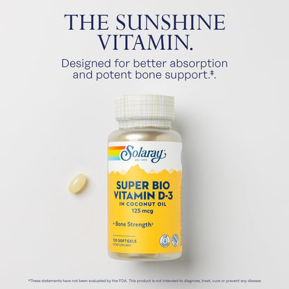 Suplemento vitamina d3 5000 iu solaray frasco y cápsulas