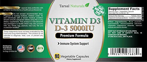 Suplemento vitamina D3 5000 IU Tarsal Naturals paquetes